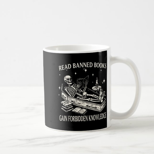 Funny Skeleton Read Banned Books Gain Forbidden Kn Kaffeetasse (Rechts)