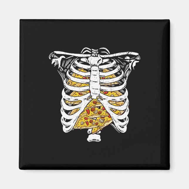 Funny Skeleton Rib Käfig mit Pizzas Happy Hallowee Magnet (Vorne)