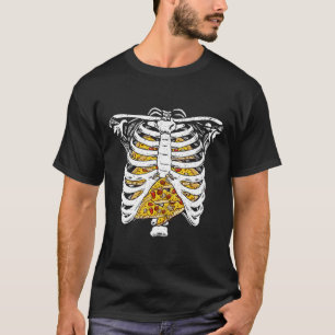 Funny Skeleton Rib Käfig mit Pizzas Happy Hallowee T-Shirt