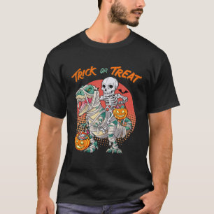 Funny Skeleton Riding Mummy Dinosaur T Rex Hallowe T-Shirt