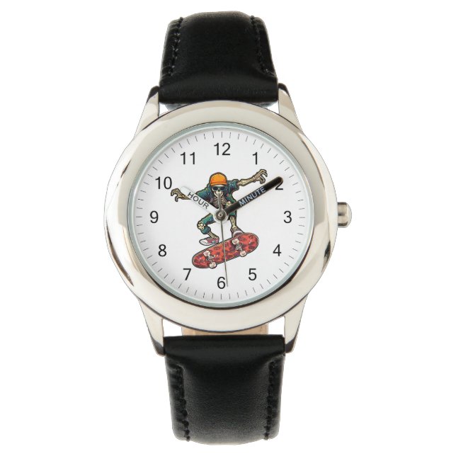 Funny Skeleton Skateboard Vintag Skateboard Armbanduhr (Vorderseite)