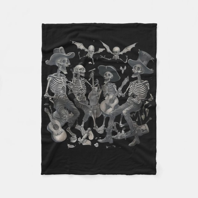 Funny Skeleton Skull Dancing Singing Rock Music Nd Fleecedecke (Vorderseite)