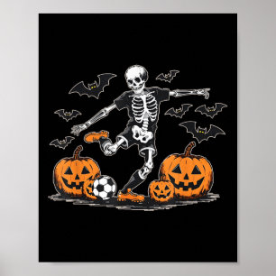 Funny Skeleton Soccer Men Boys Kinder Halloween Poster