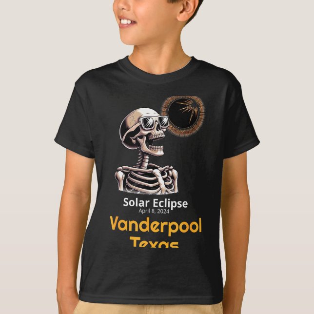Funny Skeleton Solar Eclipse Vanderpool Texas T-Shirt (Vorderseite)