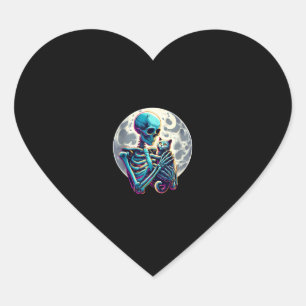 Funny Skeleton spielt mit einem Niedlichen Katzen  Herz-Aufkleber