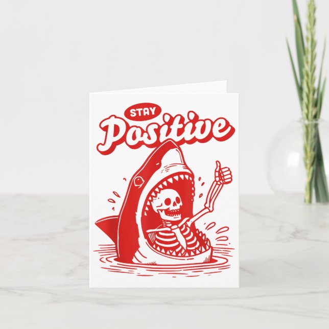 Funny Skeleton Stay Sitive Shark Beach Motivationa Karte (Vorderseite)