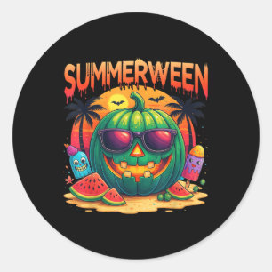 Funny Skeleton Summer Summerween Watermelon Jack-o Runder Aufkleber