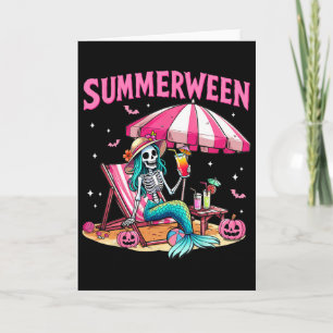 Funny Skeleton Summerween Mermaid Beach Halloween Karte