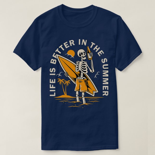 Funny Skeleton Surfer Funny Wave Surfkosten T-Shirt (Design vorne)