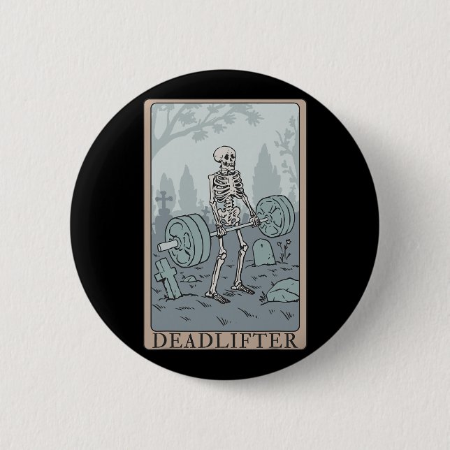 Funny Skeleton Tarot Card Deadlifter Bodybuilding Button (Vorderseite)