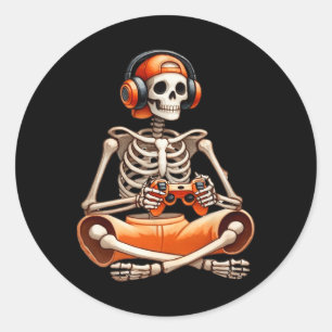 Funny Skeleton Video Game Halloween Gaming Gamer B Runder Aufkleber