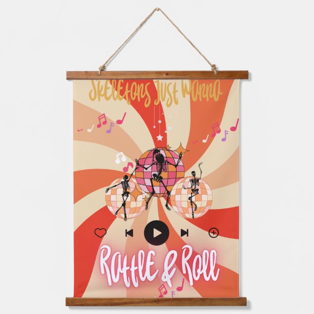 Funny Skeletons Just Wanna Rattle&Roll Wandteppich Mit Holzrahmen (Vorderseite)