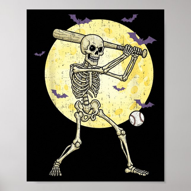 Funny Skelett Baseball Funny Halloween Me Poster (Vorne)