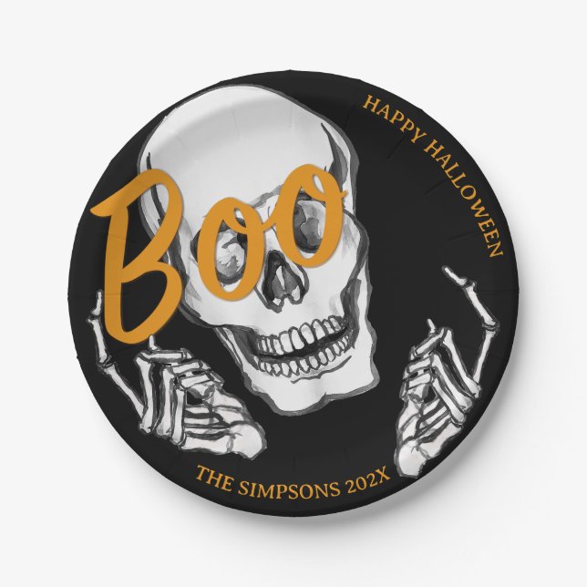 Funny Skelett Boo! Halloween Zuhause-Partys Pappteller (Vorderseite)