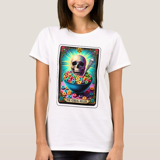 Funny Skelett Cereal Killer Tarot T-Shirt (Vorderseite)