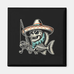 Funny Skeletts Fisch Sombrero Fishing Crew Geschen Magnet