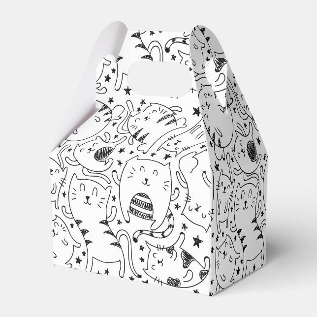 Funny sketchy tanzende Katzen Illustrationsmuster Geschenkschachtel (Rückseite)