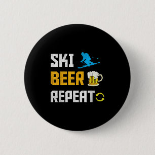 Funny Ski Beer Wiederholung Skiing & Amp; Skifahre Button