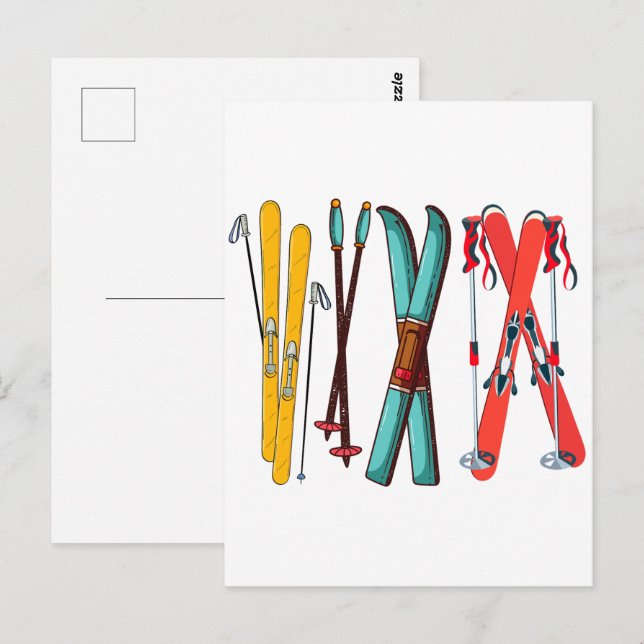 Funny Ski Colorful Ski Skier Postkarte (Vorne/Hinten)