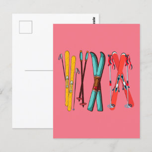 Funny Ski Colorful Ski Skier Postkarte