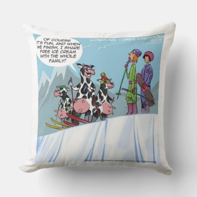 Funny Ski Cows Jumbo Cotton Throw Kissen (Vorderseite)