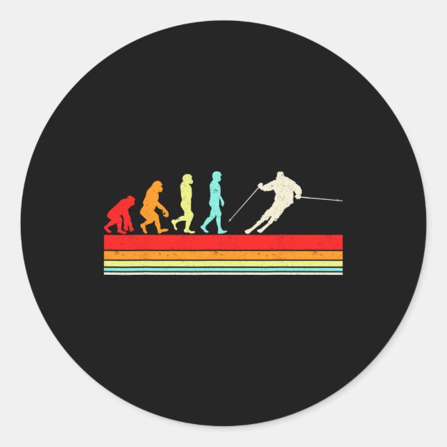 Funny Ski Evolution Wintersport Retro Design Runder Aufkleber (Vorderseite)