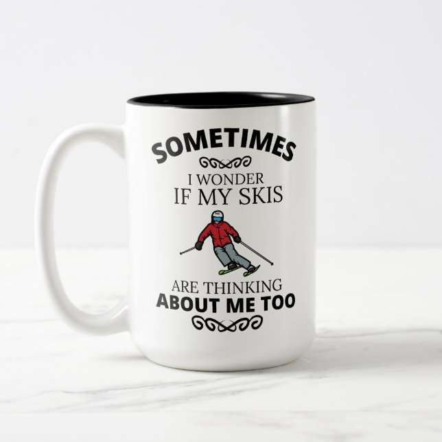 Funny Ski Joke Zitat, Ski-Enthusiast Skier Geschen Zweifarbige Tasse (Links)
