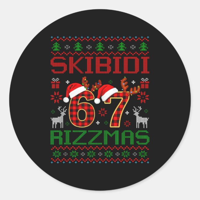 Funny Skibidi Rizzmas Meme Ugly Christmas Vibes Xm Runder Aufkleber (Vorderseite)