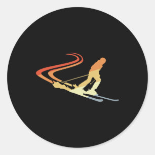 Funny Skier Zeichnend Skilehrer Wintersport Runder Aufkleber