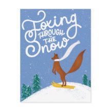 Funny Skiing Fox Weihnachtskarte