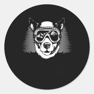 Funny Skiing Hund Langlauf Skifahren Skifahren Win Runder Aufkleber