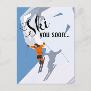 Funny Skiing   Skiurlaubsziele für Reisen Postkarte