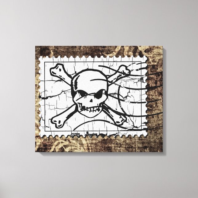 Funny Skull Briefmarke Vintag Leinwanddruck (Vorderseite)
