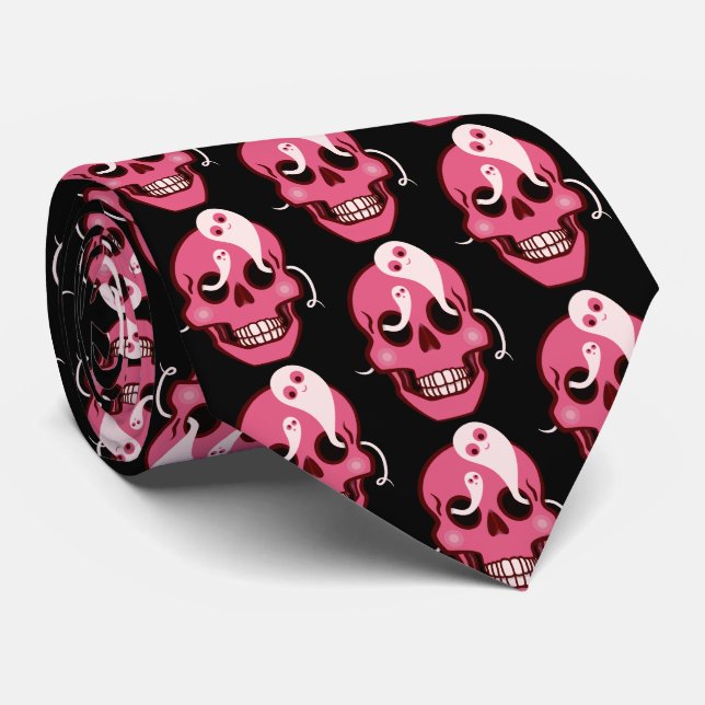 Funny Skull mit Ghosts Halloween Krawatte (Gerollt)