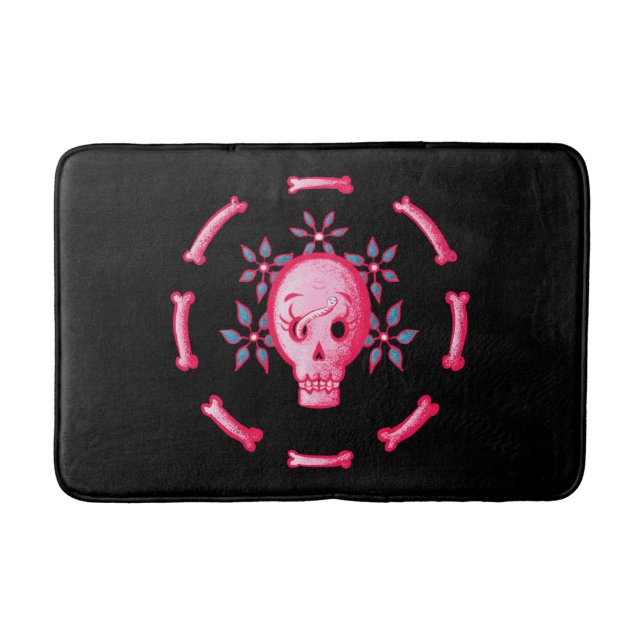 Funny Skull Pink Halloween Whimsigoth Badematte (Vorderseite)