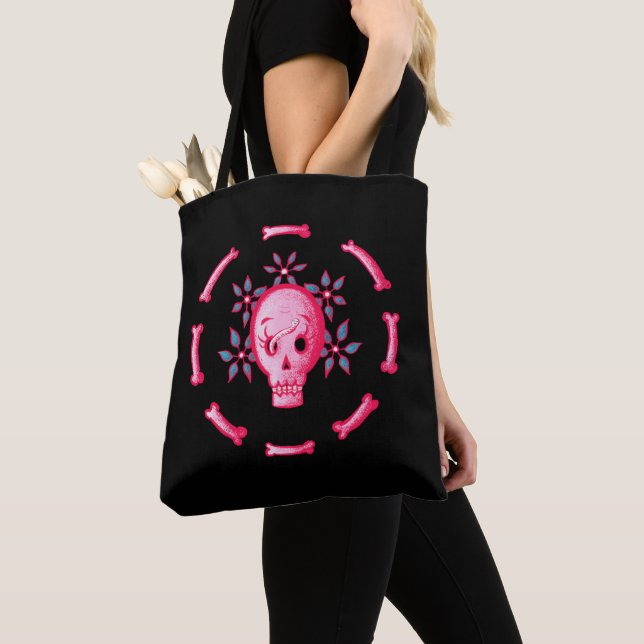 Funny Skull Pink Halloween Whimsigoth Tasche (Von Nahem)