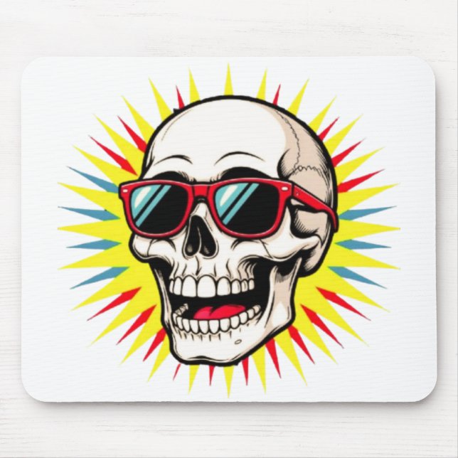 **Funny Skull With Sunglasses – Cartoon Laughing S Mousepad (Vorne)