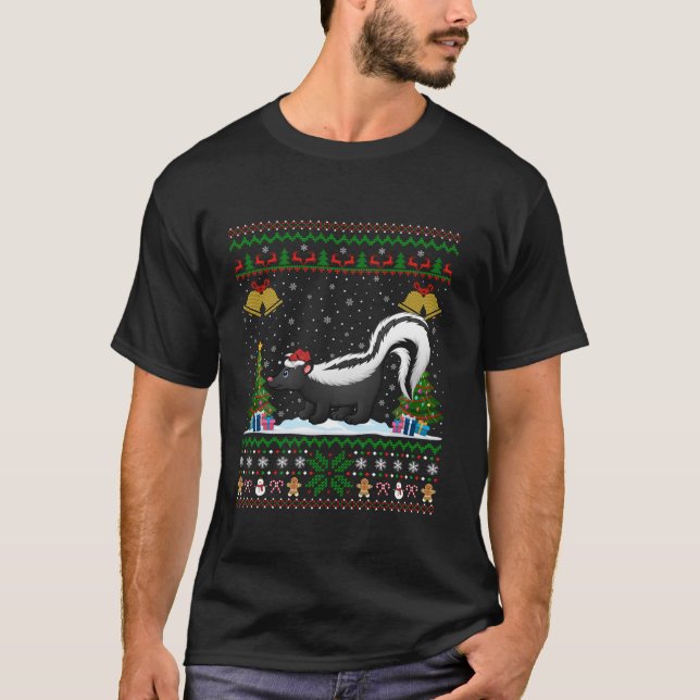 Funny Skunks Xmas Geschenk Weihnachtsmannmütze Ugl T-Shirt (Vorderseite)