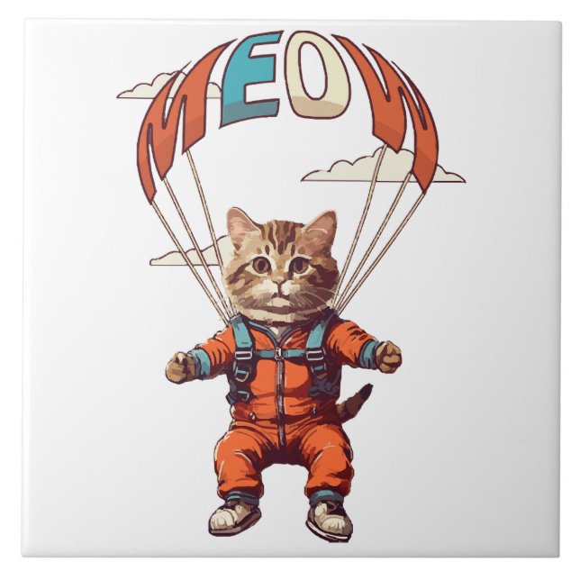 Funny Skydiving Cat Fliese (Vorderseite)