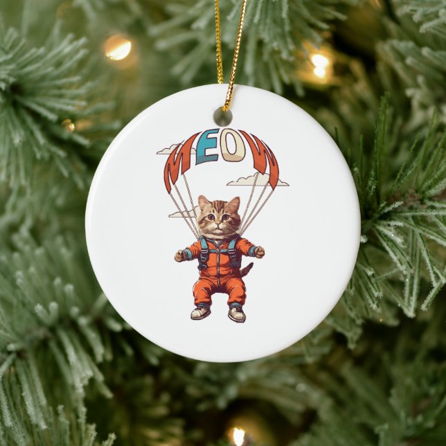 Funny Skydiving Cat Keramik Ornament (Baum)