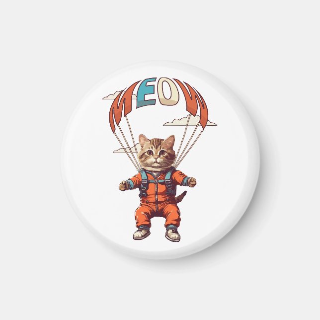 Funny Skydiving Cat Magnet (Vorne)