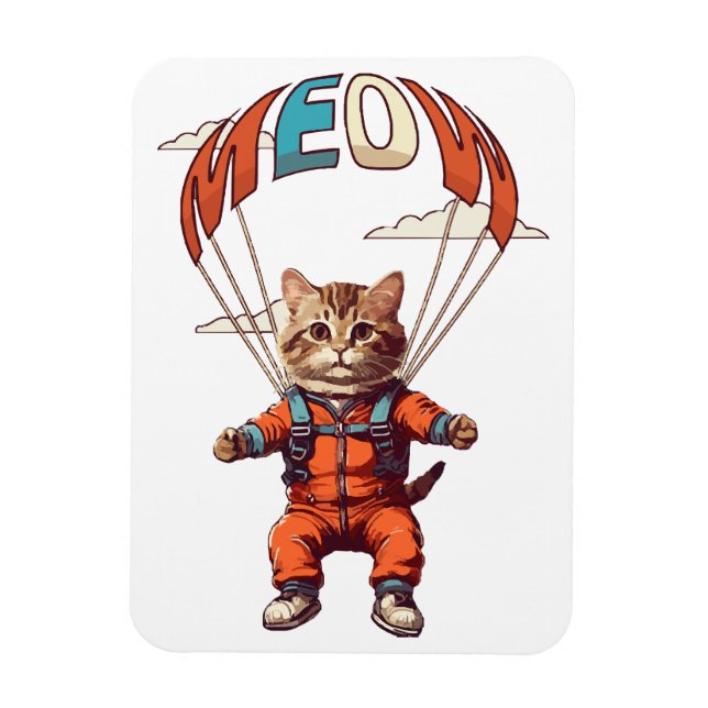 Funny Skydiving Cat Magnet (Vertikal)