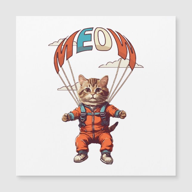 Funny Skydiving Cat Magnetkarte (Vorderseite)