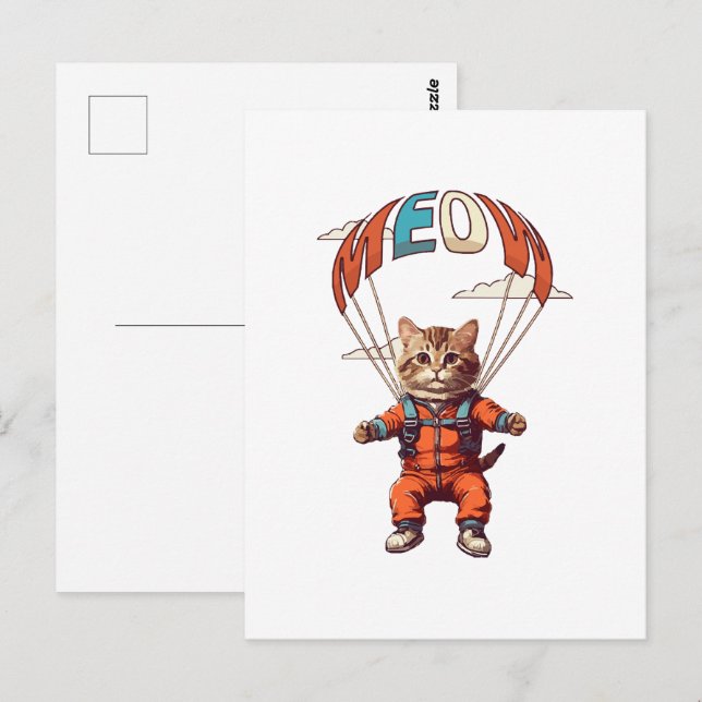 Funny Skydiving Cat Postkarte (Vorne/Hinten)