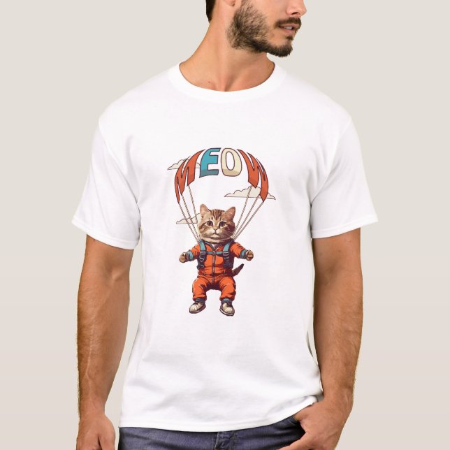 Funny Skydiving Cat T-Shirt (Vorderseite)