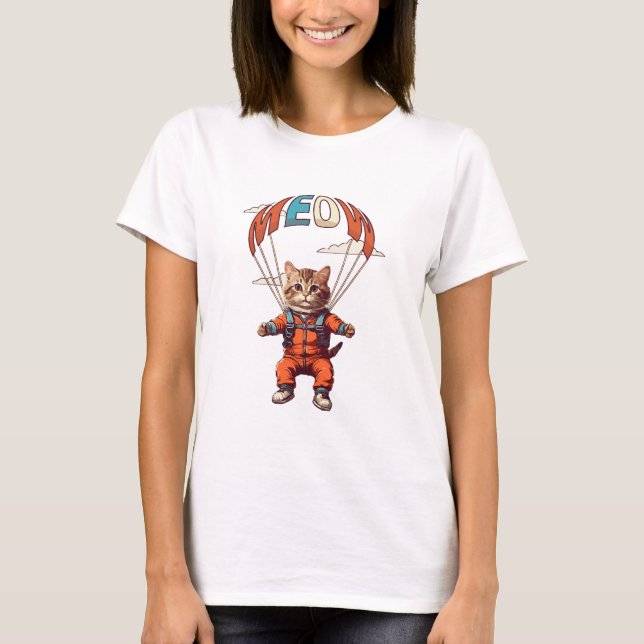 Funny Skydiving Cat T-Shirt (Vorderseite)