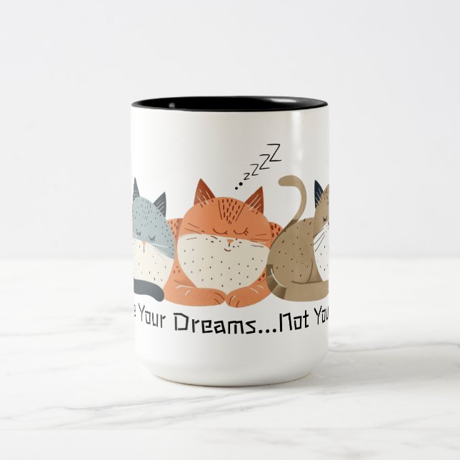Funny Sleeping Cats hinterfragen Ihre Träume Kunst Zweifarbige Tasse (Mittel)