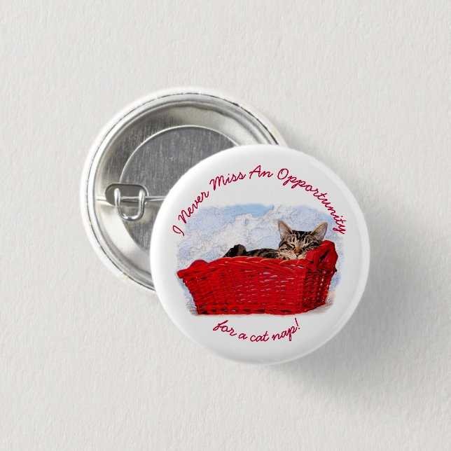 Funny Sleeping Kitten in Red Basket Template Button (Vorne & Hinten)