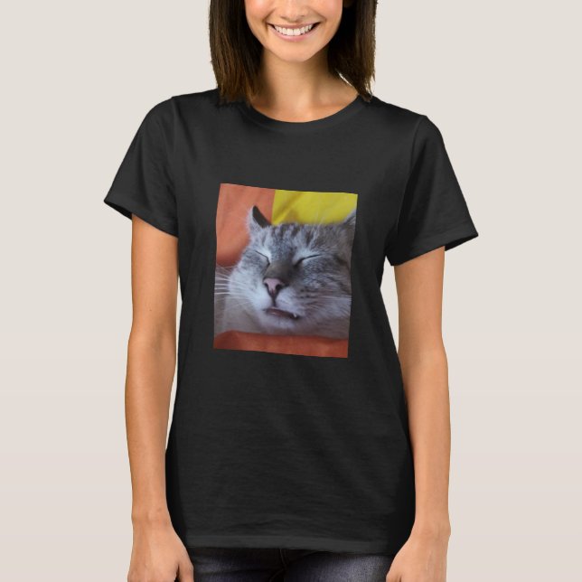 Funny Sleeping Rescue Cat T-Shirt (Vorderseite)