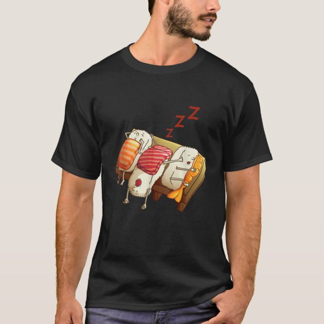 Funny Sleeping Sushi Roll Lover Pajama Party Cool T-Shirt (Vorderseite)